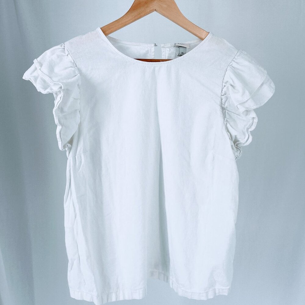 A New Day Discontinued White Short Ruffle Sleeve Shirt